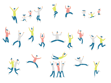 Set of people jumping and rejoicing hand drawn, , JPG, PNG and AI