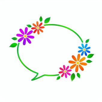 花と葉っぱの吹き出し(白地なし)4