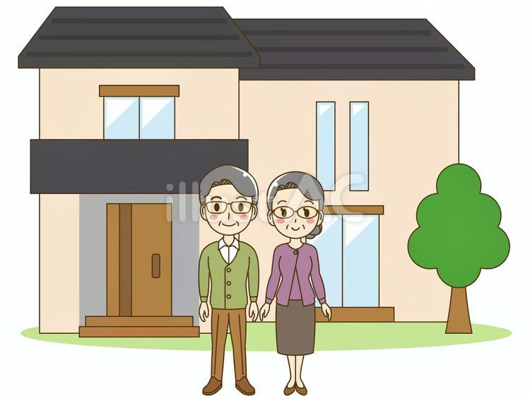 高齢者の夫婦と家 高齢者,老人,夫婦のイラスト素材