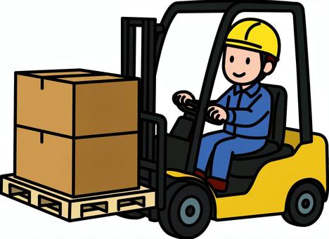 フォークリフトのネイビーの作業員です フォークリフト,シンプル,段ボール,作業員,運転手,荷役,倉庫,工場,物流,重機のイラスト素材
