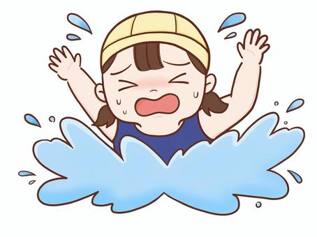 溺れる女の子(カラー) 子供,女児,女の子,水泳,溺れる,園児,未就学児,小学生,泳ぐ,水しぶきのイラスト素材