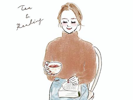 女性 女性 女性,読書,本,読む,コーヒー,椅子のイラスト素材