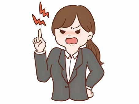 叱る女性会社員(カラーYシャツ) 女性,人物,上半身,怒る,キレる,激怒,注意,忠告,クレーム,クレーマーのイラスト素材