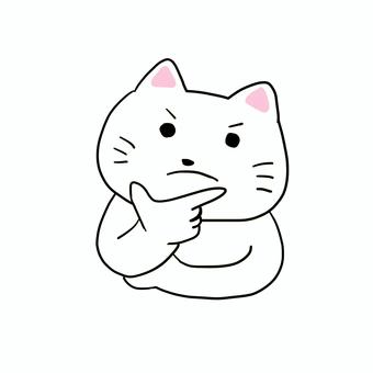 う〜んと考える白猫 ねこ,白猫,キャラ,ポップ,かわいい,動物,考える,悩む,困る,わからないのイラスト素材