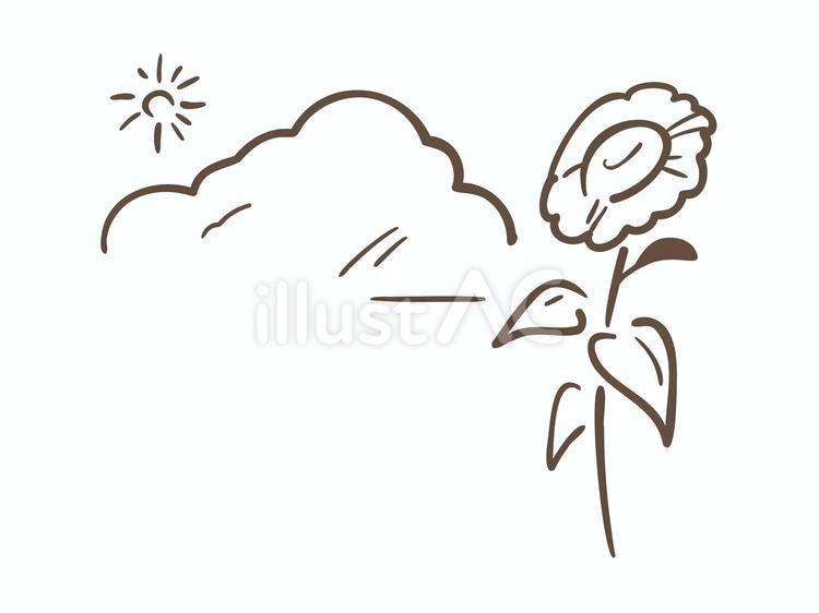 雲とひまわり手書き風 ひまわり,雲,太陽のイラスト素材
