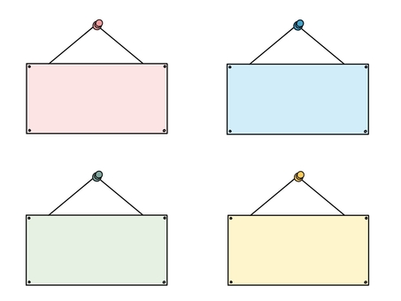 かわいい吊り下げプレート（4色セット） 掲示板,プレート,吊り下げ,看板,メモスペース,ボード,フレーム,かわいい,手書き風,シンプルのイラスト素材