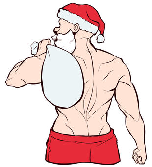 かっこいいマッチョなサンタの背中 クリスマス,サンタクロース,筋肉,マッチョ,背中,サンタ帽子,サンタ,裸,肉体,筋トレのイラスト素材