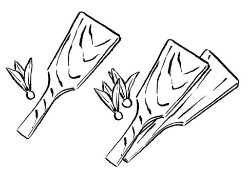 羽子板2種　墨筆 羽根つき,羽子板,正月遊び,冬,羽根,複数,木製,正月,和風,遊び道具のイラスト素材