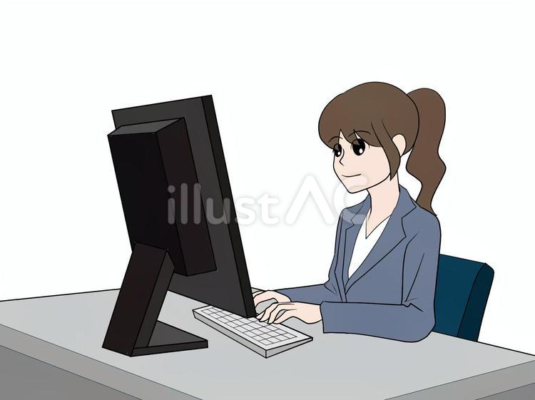 仕事をする女性 pc,パソコン,女のイラスト素材