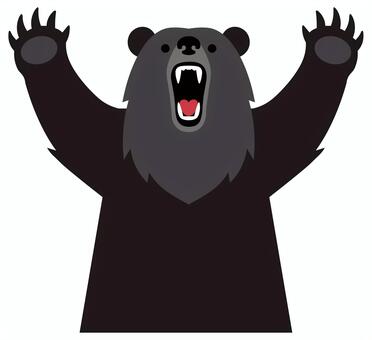 かわいい　手を上げるくま（黒） くま,クマ,熊,ベアー,bear,狂暴,威嚇,出没,素材,アイコンのイラスト素材