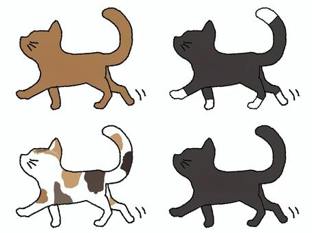歩く猫 歩く猫 猫,歩く,移動,散歩,セット,可愛い,pop調,手描き,挿絵,ワンポイントのイラスト素材