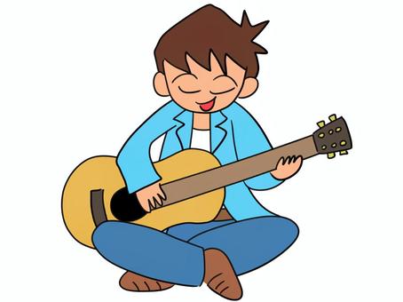 ギターの弾き語りをする男性のイラスト ギター,楽器,音楽,男性,弾き語り,歌,アコースティックギター,演奏,歌手,ソングのイラスト素材