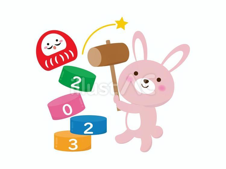 うさぎのだるまおとしのイラスト3 うさぎ,卯,干支のイラスト素材