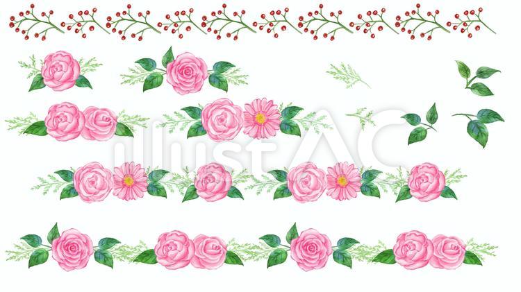 水彩　ピンクの花　飾り罫線 水彩,花,ピンクのイラスト素材