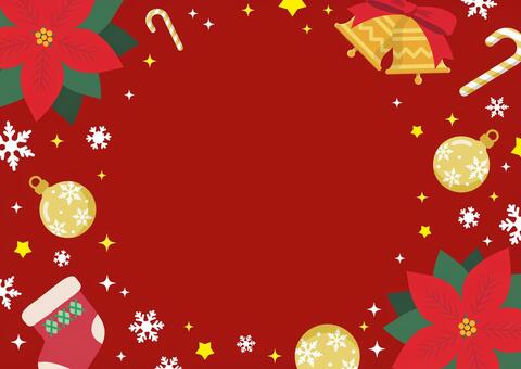 クリスマスのオーナメントやベルの背景 クリスマス,背景,赤,フレーム,オーナメント,クリスマスオーナメント,枠,飾り枠,チラシ,バナーのイラスト素材