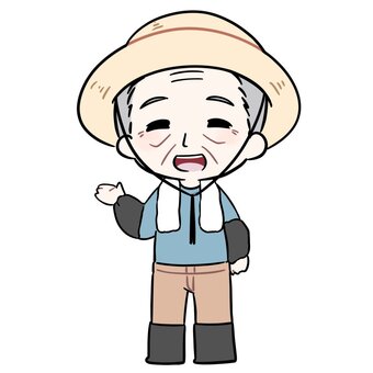 片手をあげる農家のおじいちゃん 年配,農作業,人物,人,立ち絵,全身,男性,おじいちゃん,困る,農家のイラスト素材