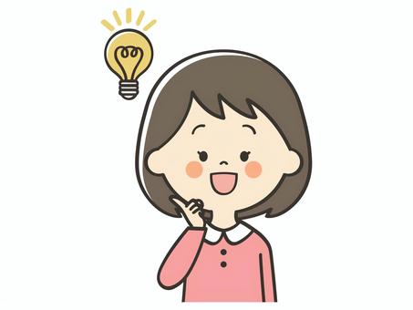 アイデアを思いつく女の子 アイデア,ひらめく,思いつく,解決,理解,納得する,わかる,電球,笑顔,女の子のイラスト素材