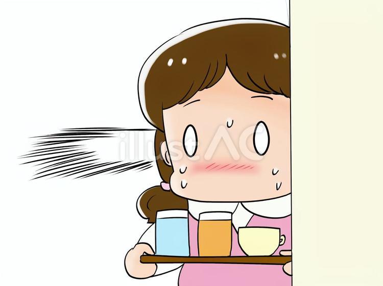お茶を出そうとして驚き固まる女性社員 女性,お茶,お茶出しのイラスト素材