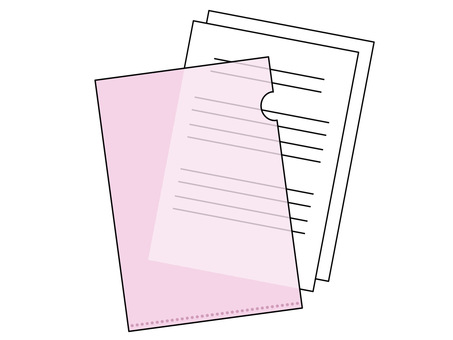 書類を透明クリアファイルに入れる　ピンク 書類,クリアファイル,入れる,挟む,資料,透ける,透明,差し込む,プリント,罫線のイラスト素材