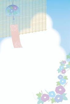 暑中・残暑見舞い背景フレーム風鈴と朝顔 夏,残暑,暑中見舞い,残暑見舞い,テンプレート,風鈴,あさがお,すだれ,暑中,和風のイラスト素材