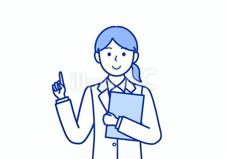 指差しポーズの臨床心理士・薬剤師の女性 指差し,ポイント,白衣のイラスト素材