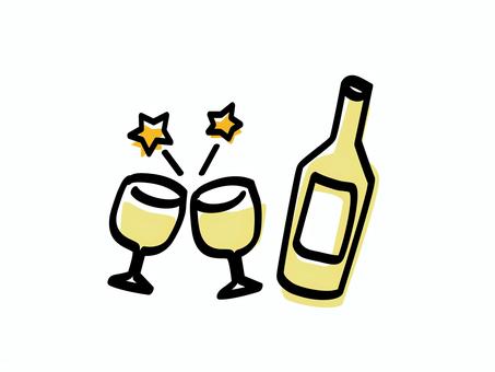 白ワインで乾杯_色ズレゆるい絵 白ワインで乾杯_色ズレゆるい絵 白ワイン,グラス,ボトル,ワイン,白,手書き,手描き,乾杯,ふたり,星のイラスト素材