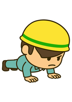 工事現場作業員が腕立て伏せ 工事現場,作業員,腕立て伏せ,トレーニング,筋トレ,体力づくり,作業服,安全帽,職人,健康のイラスト素材