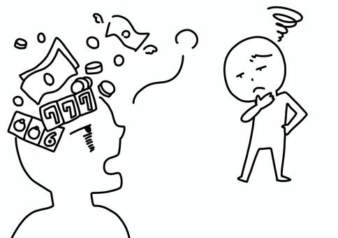 ギャンブル中毒を心配　線画 ギャンブル,中毒,依存症,心配,線画のイラスト素材