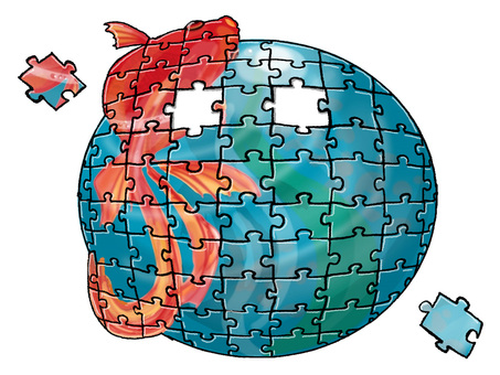 パズル パズル,金魚,飛び出す,トリックアート,波紋,光,影,水,円,地球のイラスト素材