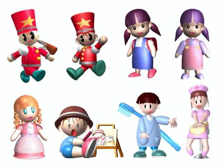 キャラクターイラスト（人物）0088 3d,cg,おもちゃの兵隊,女の子,フランス人形,歯医者,ナースのイラスト素材