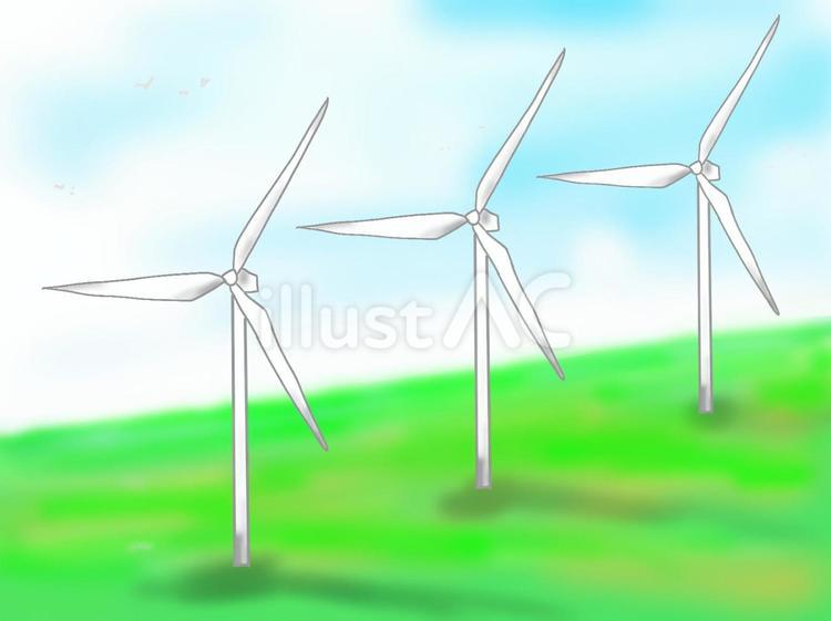 陸上風力発電のある風景 風力発電,再生可能エネルギー,電力のイラスト素材