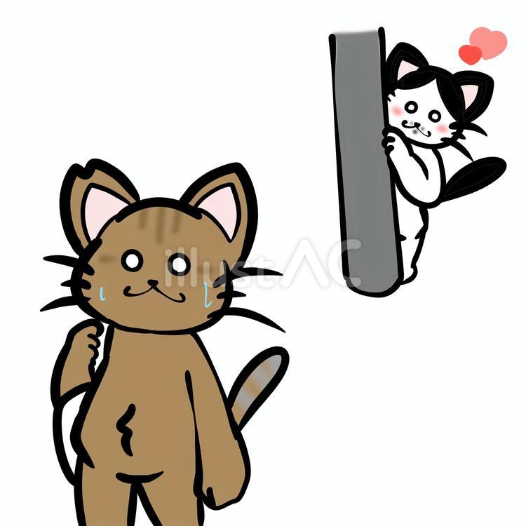 ストーカーするねことされるねこ ストーカーするねことされるねこ 猫,ぶち猫,白黒猫のイラスト素材