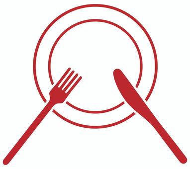 ナイフとフォークとお皿のアイコン 赤 ナイフ,フォーク,皿,食事,ディナー,テーブルマナー,レストラン,食べ物,食器,洋食のイラスト素材