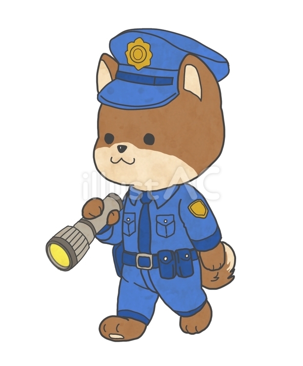 夜間パトロール中の犬の警察官 警察,犬,柴犬のイラスト素材