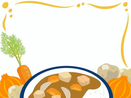 カレーライスのフレーム カレー,カレーライス,フレーム,ルウ,皿,一人前,盛り付け,白米,野菜,温かいのイラスト素材