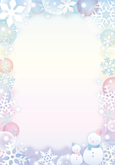 ロマンチックな雪のふんわりフレーム（縦） 雪の結晶,ゆきだるま,ピンク,雪,キラキラ,冬,フレーム,かわいい,壁紙,カードのイラスト素材