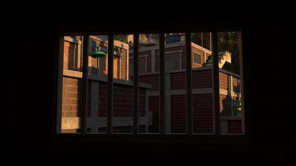 閉ざされた夕方の視界 建物,階段,窓,壁,木,緑,レンガ,コンクリート,街,生活のイラスト素材