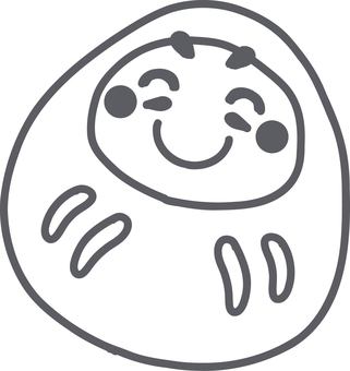 にっこりと笑うシンプルなだるまのイラスト だるま,お正月,新年,年始,塗り絵,線画,白黒,おめでとう,謹賀新年,にっこりのイラスト素材