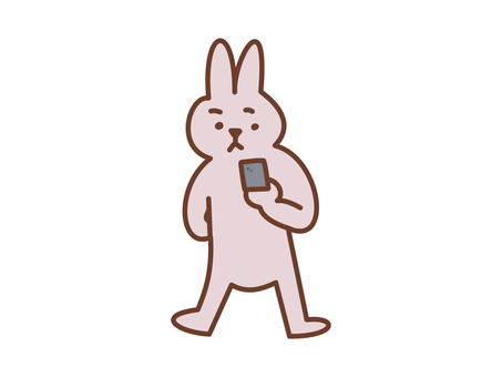 足を開いてスマホを見るウサギ うさぎ,ウサギ,キャラクター,スマホ,スマートフォン,スマフォ,見る,暇,挿絵,生活のイラスト素材