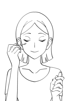 コンシーラーを塗る女性の白黒イラスト コンシーラー,メイク,化粧,コスメ,女性,目元,ティント,美容,綺麗,笑顔のイラスト素材