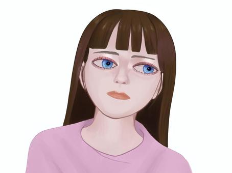 横を見る女性 横目,女性,人物,若い,茶髪,考える,表情,考え事,見つめる,上半身のイラスト素材