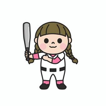 野球のバットを持ってポーズをとる女の子5 野球,バット,ユニフォーム,試合,練習,スポーツ,チーム,打者,バッティング,学校のイラスト素材