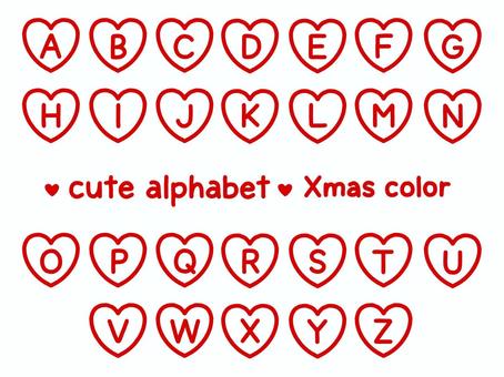 かわいいアルファベット（Xmasハート） アルファベット,英語,ハート枠,セット,クリスマス,クリスマスカラー,レッドのイラスト素材