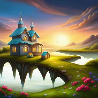 fantasy scenery and house, , JPG