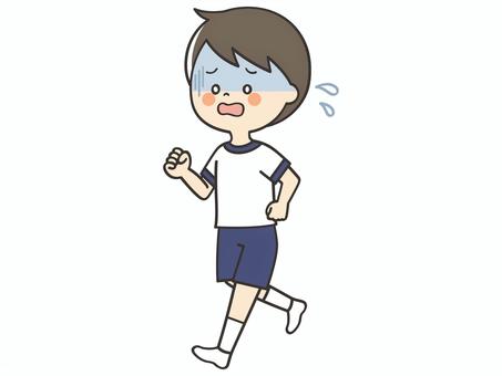苦しい表情で走る体操服の男の子 走る,歩く,運動,しんどい,マラソン,持久走,学校,小学校,体育,授業のイラスト素材