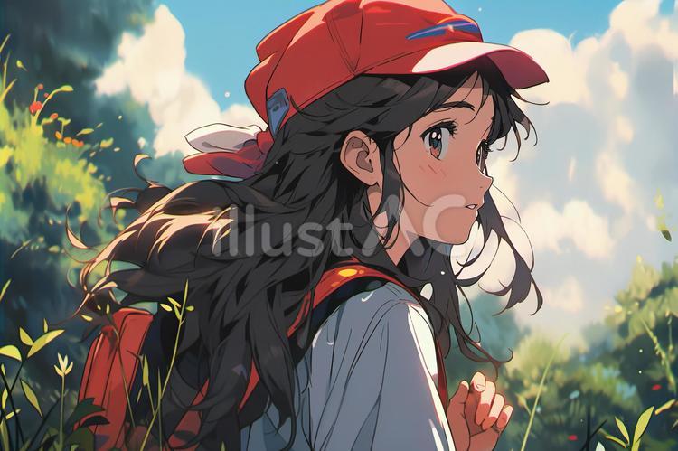 振り返る女の子 女の子,帽子,空のイラスト素材