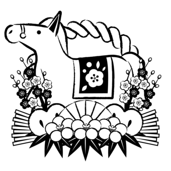 zodiac2695 馬,午年,しめ飾り,扇,椿,梅,松,年賀状,花,和風のイラスト素材