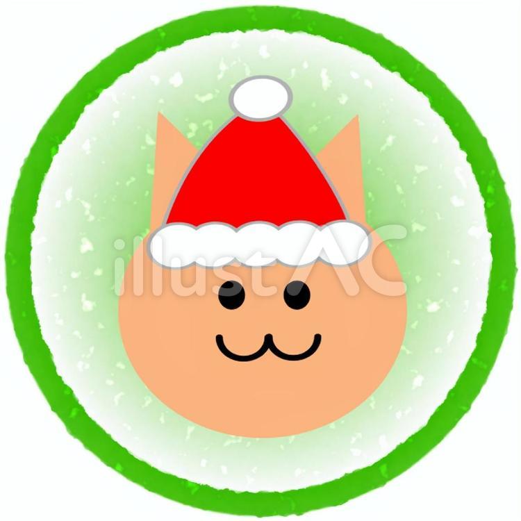 クリスマス　猫　緑丸枠 クリスマス,猫,ねこのイラスト素材