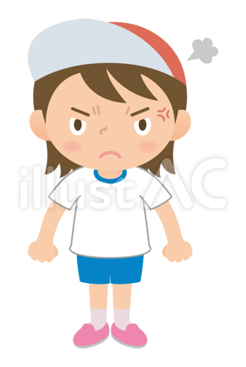 怒る小学生の女の子（体操着） 怒る,小学生,女の子のイラスト素材