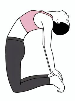 手書き_ヨガポーズ_ラクダのポーズ_01 ヨガ,ラクダのポーズ,手書き,線画,シンプル,ポーズ,ウシュトラーサナ,後屈,ストレッチ,柔軟性のイラスト素材